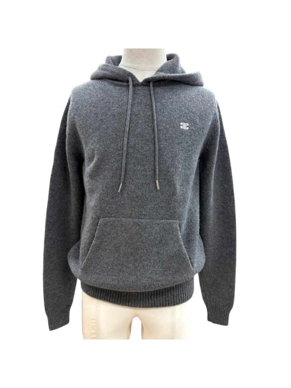 Celine Wool Cashmere Triomphe Embroidery Hooded Pullover Hoodie Knit